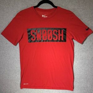 Nike Dri-FIT Swoosh Graphic Tee Red Men’s Small Athletic Cut Short Sleeve Shirt